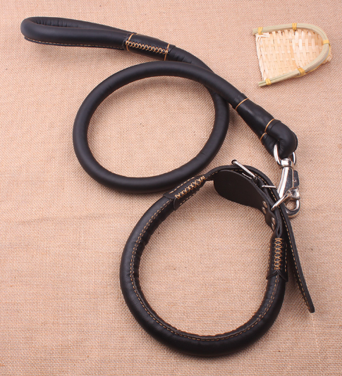 Genuine Leather Pet Collar Leash